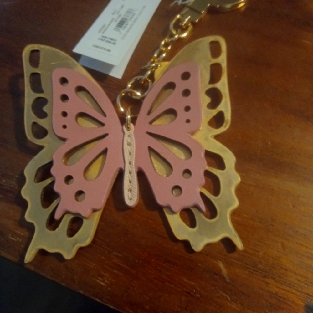 NWT KATE SPADE LEATHER AND METALLIC BUTTERFLY KEY FOB